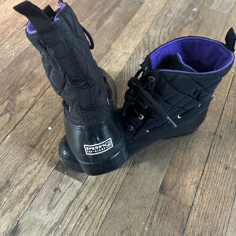 Sperry Women's Black Quilted Combat Boots with Purple Lining